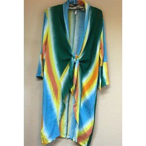 BCBGeneration Womens Blue Hi-Low Bell Sleeve Kimono Cardigan Top Small Colorful
